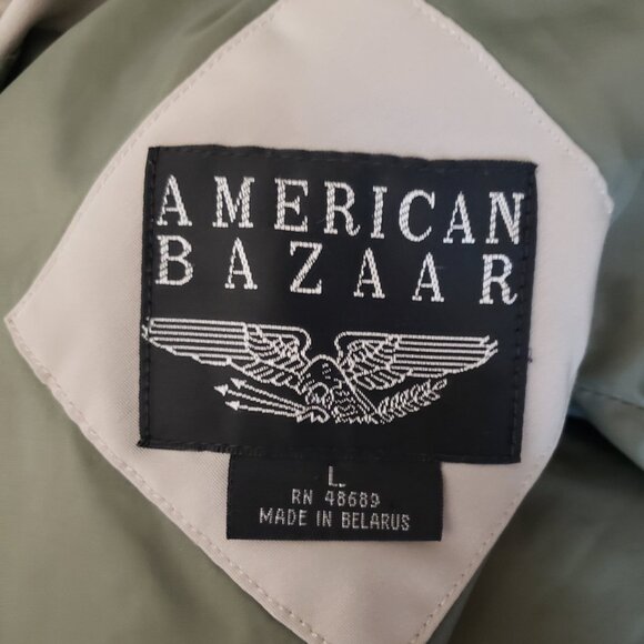 American Bazaar Vintage Coat Jacket L Long Hooded Belted Olive Green Pockets - Picture 11 of 13